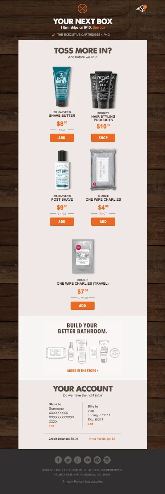 Dollar shave club item recommendations email