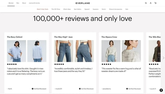 Everlane leverages customer reviews to boost word of mouth marketing.