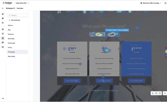 Hotjar heatmap being used on a pricing page