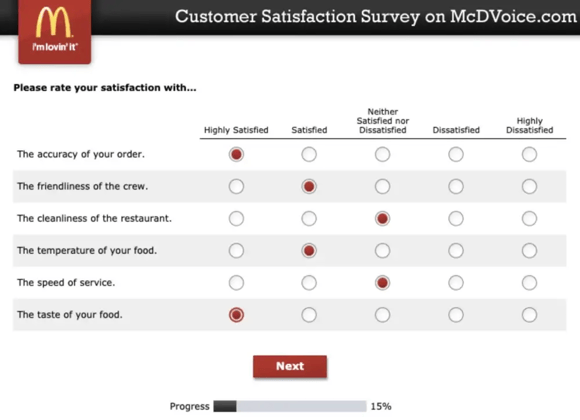 McDonalds customer satisfaction survey