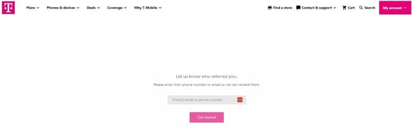 T-Mobile let us know who referred you landing page