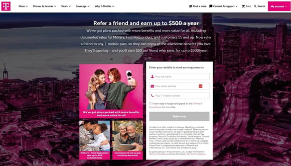 T-Mobile refer a friend get started page