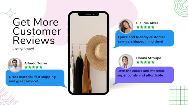 get more customer reviews graphic showing a phone and multiple customer testimonials