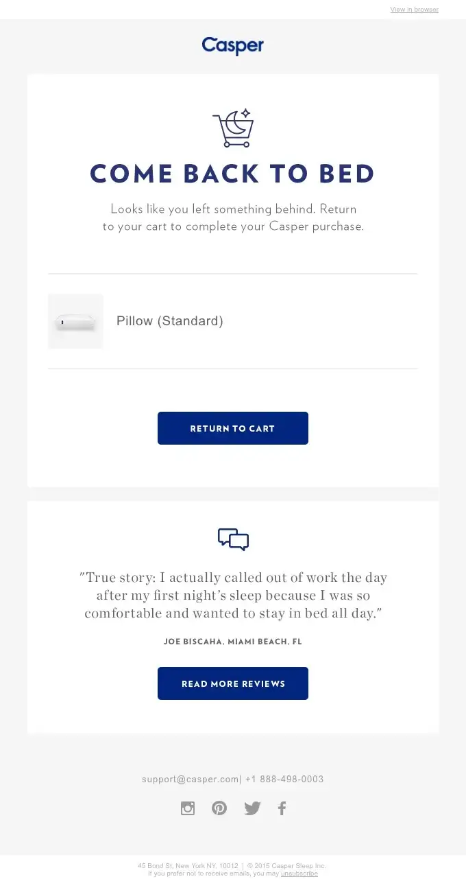 Casper using playful copywriting to return customers to their online shopping carts