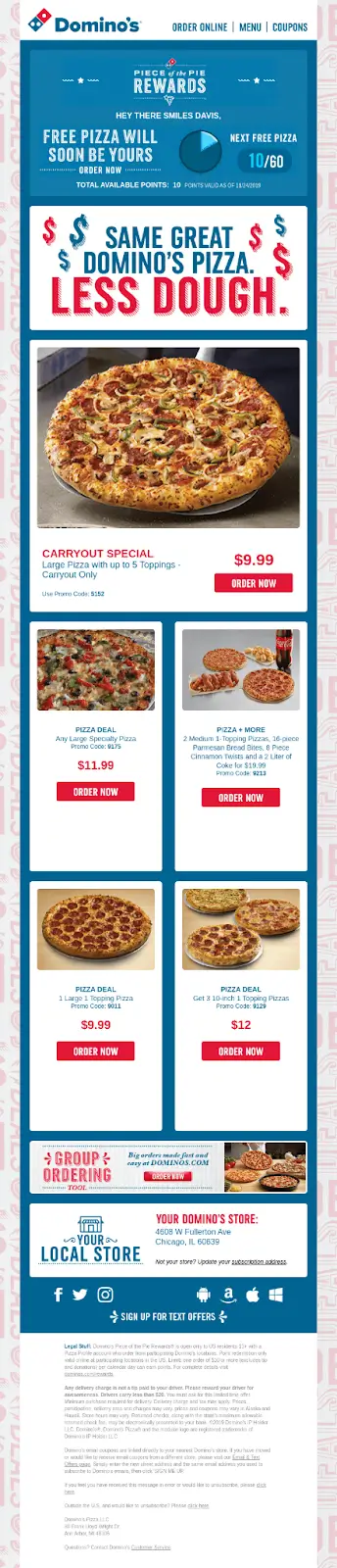 Dominos data driven sales page