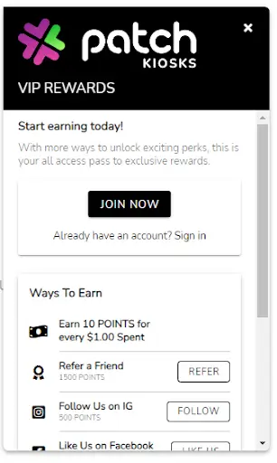 Patch Kiosk VIP rewards