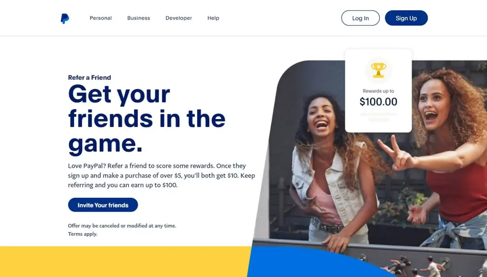 PayPal rewards using the refer a friend method to increase its user base