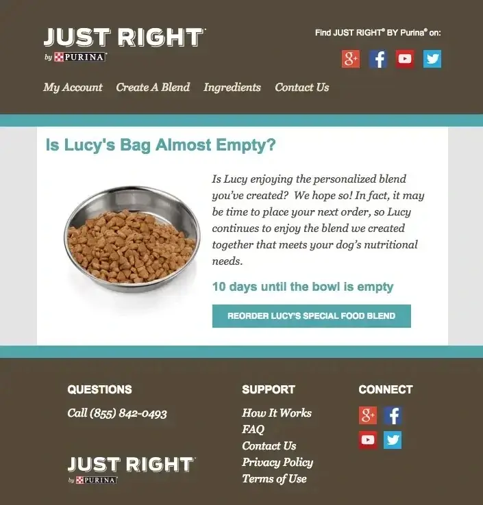 Purina uses personalized mesages to improve customer retention.