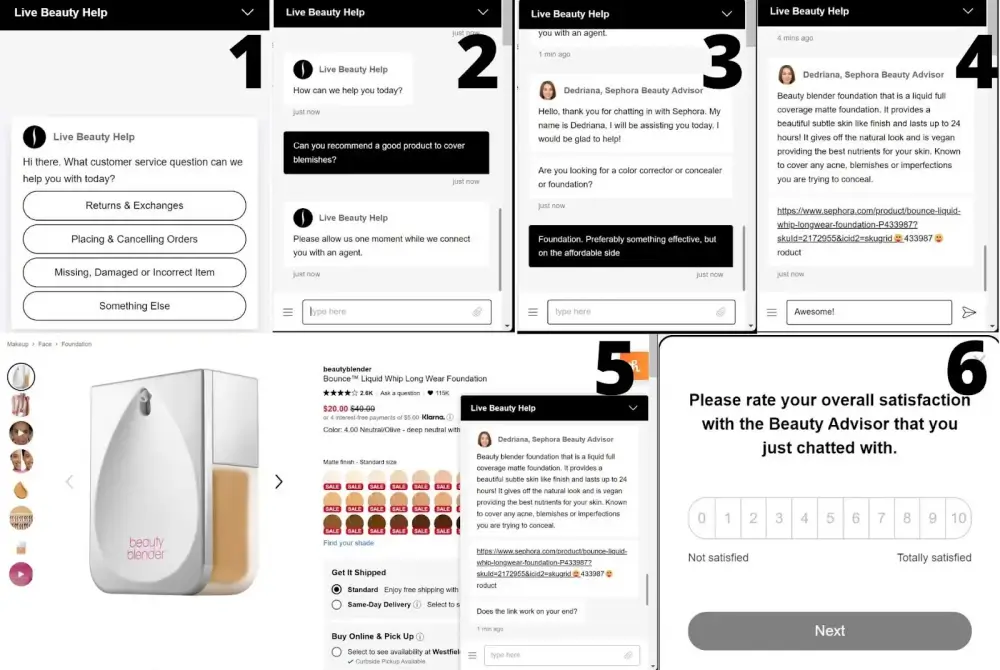 Sephora automated chatbots and transitions for sms